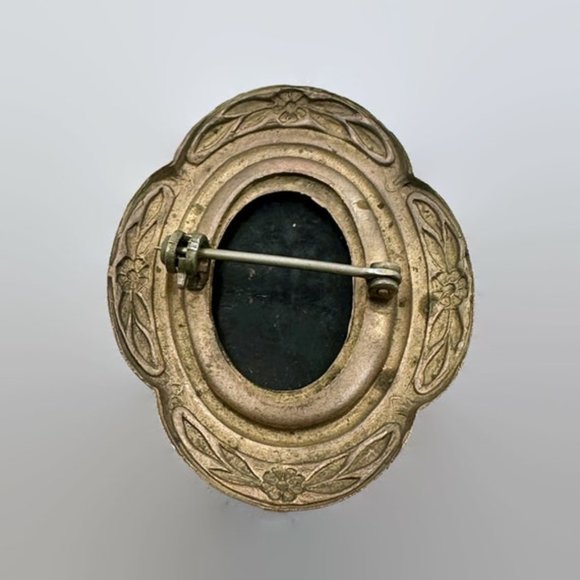 Rose Brooch, Guilloche, Enamel, Vintage Pin, Pink, Gold, Black, Green, Flower - Picture 3 of 3